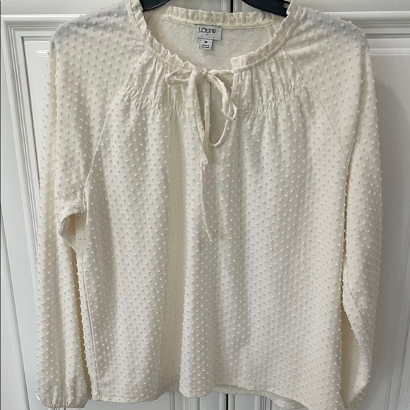J. Crew Factory Tops - J. Crew Clip-dot smocked-neck top blouse cream ivory long sleeve size M